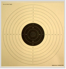 气手枪靶子为圆形，从中心10环开始到边缘1环为止。 